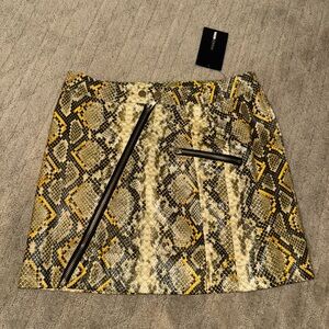Fashion Nova Yellow and Brown Snake Pattern Mini Skirt